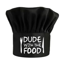 Zcyhtqp Dude with The Food,Funny Chef Hat，Adjustable Kitchen Cooking Hat for Men & Women,Chef Gift,BBQ Lover Gift,Perfect for BBQ Grilling Barbecue Cooking Baking Black