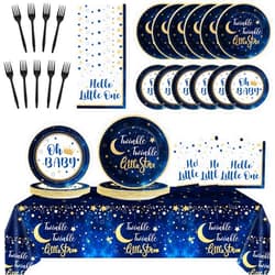 Wiooffen Twinkle Twinkle Little Star Party Supplies Tableware Set for 24 Guests Gender Reveal Birthday Party Plates Baby Shower Party Decorations Includes Plates, Napkins, Tablecloths
