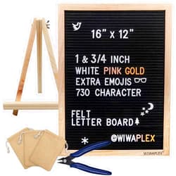 WIWAPLEX Black Felt Letter Board,Word Board Sign,16 x 12 inch Changeable Letter Board with 730 Plastic Message Board Letters Numbers Symbols Pattern,Wooden Tripod Stand, Scissors, 3 Free Storage Bags