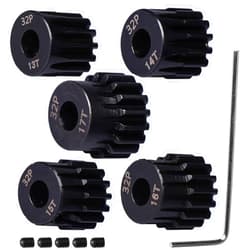 DDIRC Pro 32P Hardened Steel Upgrade Pinion Gear Set: 13T 14T 15T 16T 17T fit 5mm RC Motor Shaft (Work with Steel Spur Gear) for RC Cars, Set of 5