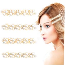 Vin Beauty 4 PCS Pearl Hair Clips, Retro Pearl Hair Barrette Rhinestone Bling Hair Clip Cute Pearl Hair Pin Barrettes Decorative Hair Accessories for Parties, Wedding, Daily Use, Women Girls Prom Party (Gold)