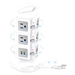 GLCONN 10-Outlet Power Strip Tower | Outlet Expander | Retractable Extension Cord with 4 USB Ports | Multi Plug Surge Protector for Multiple Devices, Cell Phone, Computer Accessories | Office, Desk Organizer