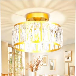 Jolydoly Crystal Ceiling Light Fixtures,Modern Semi Flush Mount Ceiling Light,Bathroom Light Fixture,Crystal Flush Mount Ceiling Light,Hallway Light Fixture,Round Lighting Fixture for Kitchen Bedroom