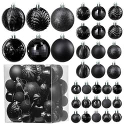 PREXTEX 36 Piece Christmas Ornaments Set - Black Shatterproof Balls in 6 Styles and 3 Sizes with Hanging Loops - Elegant Christmas Tree Decorations for Indoor and Outdoor Black Xmas Tree Display