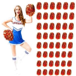 REHALY 48Pcs Pom Poms Cheerleading Cheerleader Pom Poms Spirited Cheer Pom Poms Bulk Metallic Foil Squad Team for Kids Adults Cheerleader Gifts Team Spirit Sports