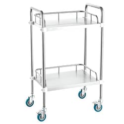 VEVOR Lab Rolling Cart, 2-Shelf Stainless Steel Rolling Cart, Lab Serving Cart with Swivel Casters, Dental Utility Cart for Clinic, Lab, Hospital, Salon, 15.16