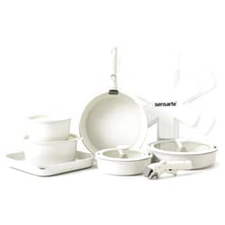 SENSARTE 17 Piece Pots and Pans Set, Nonstick Detachable Handle Cookware, Induction Kitchen Cookware Set with Removable Handle, Healthy Non Stick RV Cookware, Dishwasher ＆ Oven Safe, PFOA Free (White)