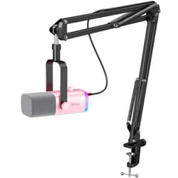 FIFINE XLR Gaming Microphone USB, PC Dynamic Microphone Kit for Vocal, Recording, Podcast, Streaming RGB Mic with Headphone Jack, Mute Button, Boom Arm Stand for Computer/Mixer-AmpliGame AM8T Pink