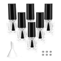 Agidea 6PCS Empty Nail Polish Bottles with Funnel, Empty Fingernail Polish Bottles Glass Rectangle with Brush & Mixing Balls Black (5ML)