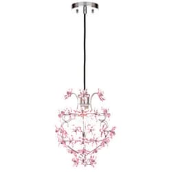 SAFAVIEH Lighting Collection Raz Floral Shabby Chic Chrome/ Pink 12-inch Diameter 1-light Adjustable Hanging Pendant Light Fixture (LED Bulb Included)