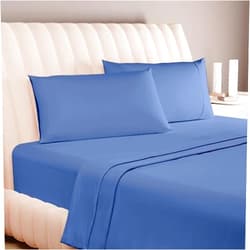 Carressa Linen 100% Egyptian Cotton Sheets - 600 Thread Count 4 PC Queen Size Sheet Set, Soft, Cooling, High Thread Count Sateen, Extra Long Staple Luxury Bedding, 16 in Deep Pocket - Marine Blue