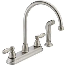 Delta Peerless Claymore Apex Two Handle Stainless Steel Kitchen Faucet Side Sprayer Included