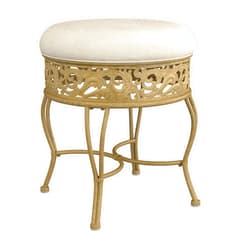Hillsdale, Villa III Backless Metal Vanity Stool with Ornate Lattice Detailing, Antique Beige