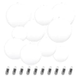 LIHAO 10PCS White Paper Lanterns with Lights, Round Hanging Paper Lanterns Decorative Chinese Lanterns for Wedding Anniversary Birthday Party Home Decor(Size of 6”, 8”, 10”, 12”)