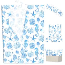 JarThenaAMCS 60 Sheets Ocean Tissue Paper Blue Seahorse Shell Coral Starfish Wrapping Paper Sea Beach Art Paper for Birthday Baby Shower Party DIY Crafts, 14 x 20 Inch
