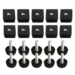 Etfbuy 10PCS Thread Black Plastic Furniture Chair Leg Blanking End Covers Insert Plugs with Adjust Thread Foot for Square Pipe Tube