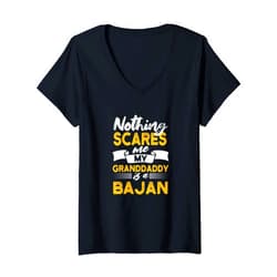 Humor Barbadian Grandpa Sayings Bim Womens Nothing Scares Me My Granddaddy Is Bajan Funny Barbados V-Neck T-Shirt