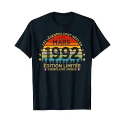 Vintage Anniversaire Mars 1992 Patriotic Co Anniversaire 30 Ans Les Legendes Sont Nees en Mars 1992 T-Shirt