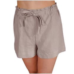 Generic Shorts with Pockets for Women Baggy 2024 High Rise Tie Cotton Linen Bermuda Shorts Solid Loose-Fit Comfy Cosy Shorts