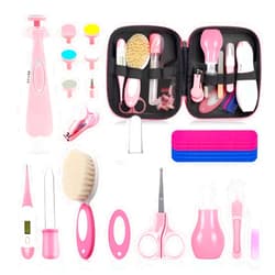 Esonto Baby Healthcare and Grooming Kit, Baby Safety Set Newborn Nursery Health Care Set with Hair Brush Scale Measuring Spoon Nail Clippers for Baby Girls Boys (24PCS Pink)