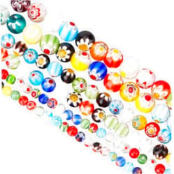 OLYCRAFT About 212~218 Pcs Handmade Flower Millefiori Lampwork Glass Beads 4mm 6mm 8mmm Round Glass Flower Beads 1mm Hole Loose Mixed Color Mosaic Beads for Jewelry Bracelet Necklace Making DIY Craft