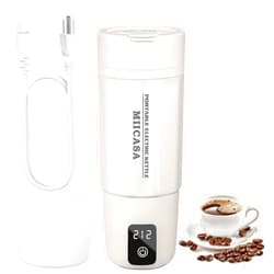 MIICASA Travel Electric Kettle, Portable Small Tea Coffee Maker Kettle with Waterproof Boot, 6 Temperature Controls Water Heater Boiler, 304 Stainless Steel Auto Shut-Off Boil Dry, 17oz Polygon White