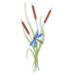 Wholesale Applique Cattails with Blue Dragonfly - Embroidered Iron on Patch