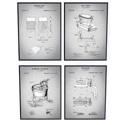 YELLOWBIRD ART & DESIGN Laundry Room Patent Art Prints - Vintage Retro Wall Art Poster Set - Chic Modern Home Decor - Great Gift for Women and Housewarming - Set of 4-8x10 Photos - Unframed - Grey
