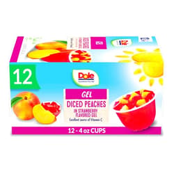 Dole Fruit Bowls Peaches in Strawberry Flavored Gel Snacks, 4.3oz 12 Total Cups, Gluten & Dairy Free, Bulk Lunch Snacks for Kids & Adults