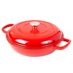 Nuovva Shallow Cast Iron Casserole with Lid – Non Stick Dutch Oven Pot, Oven Safe up to 500° F – Sturdy Ovenproof Stockpot Cookware – Enamelled Cooking Pot – Red, 3.7-Quart, 30cm – by Nuovva