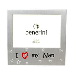 benerini ' I Love My Nan ' - Photo Picture Frame Gift - 5 x 3.5 - Aluminium Silver Colour Gift for Her