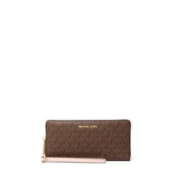 Michael Kors Jet Set Travel Continental, Gold-Tone Hardware/MK Signature Coated Twill/Brown/Soft Pink