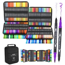 Ohuhu Markers: 160 Colors Brush Pens Dual Brush Fine Tip Drawing Pens Water-Based Coloring Markers for Calligraphy Bullet Journal with Carrying Case - Maui - Black