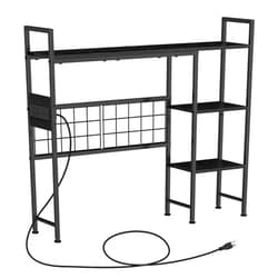 OGEMXU Desktop Bookshelf,3-Tier Office Desktop Organizer Desk,Shelf with Power Outlets,Wood Desktop Bookshelf Storage Rack for Home Office Dorm,Black