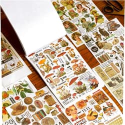 Growkids Vintage Washi Sticker Set 50 Sheets Retro Stuff Rose Plant Animal Mushroom Decorative Adhesive Stickers for Scrapbooking Journaling Planners Art Project DIY Crafts