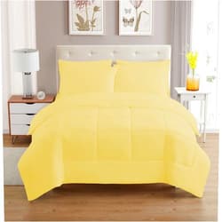 Sweet Home Collection 7 Piece Comforter Set Bag Solid Color All Season Soft Down Alternative Blanket & Luxurious Microfiber Bed Sheets, Yellow, Queen