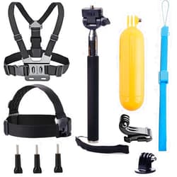 VVHOOY Universal Action Camera Accessories Bundle Head Chest Strap Mount/Selfie Stick/Floating Hand Grip Compatible with Dragon Touch/AKASO EK7000 Brave 4 5 6 7 LE V50X/GoPro Hero 12 11 10 9 8 7
