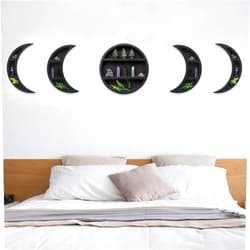 JCLD&YO9 Moon Phase Shelf Set Black Moon Shelf Crescent Floating Shelves,Bed Sofa Wall Decor Storage Rack,Office Decorative 5 Pieces Gift