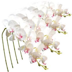 FagusHome 9 Heads Artificial Phalaenopsis Flowers 4 Pcs Artificial Orchid Flowers 42 inch Stem Plants for Home Décor (Red-White)