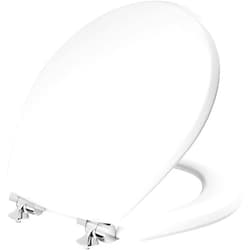 Mayfair Bennett Toilet Seat with Chrome Hinges, Slow Close Wood Seat, Secure Metal Hinges, Easy Install, Round, White