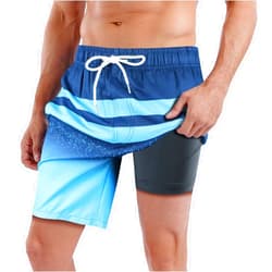 QRANSS Mens Swim Trunks with Compression Lined 7'' Swim Shorts Quick Dry Swimwear Boardshorts with Boxer Brief Liner