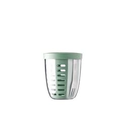 Mepal – Fruit & Veggie Pot Ellipse – Fruit Container – Ideal For Fruit and Vegetables On The Go – Fruit Box With Fork & Colander – 600 ml – Nordic Sage