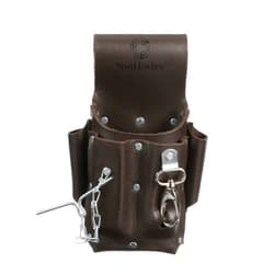 Southwire POUCH4 Leather Tool Pouch; 5 Pocket Pouch with Electrical Tape Chain; Fade Resistant; Durable Compartments; Washer Rivets; Includes Metal Tool Clip; Dark Brown
