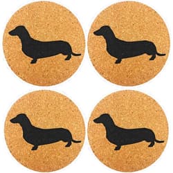 Ergonflow Dachshund Weiner Dog Gift Cork 4 Pack Drink Coasters Set - Basic Design Wiener Dog Decor - Perfect Decoration for Doxie Lovers