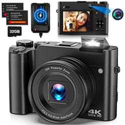 FJFJOPK 4K Digital Camera for Photography, Dual 64MP Autofocus Vlogging Camera for YouTube, 2.8