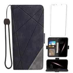 Asuwish Compatible with LG V35 ThinQ V30 Plus Wallet Case and Tempered Glass Screen Protector Flip Cover Card Holder Cell Accessories Phone Cases for LGV30 LGV35 LG30 LG35 V 30 35 V30+ V30s H931 Black