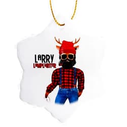 3dRose 3 inch Snowflake Porcelain Ornament - Larry Lamplighter The Ninth Reindeer Portrait of a Lumberjack Christmas Collection