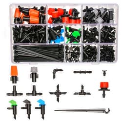 CESTAME 190 Pcs Barbed Connectors Irrigation Fittings Kit,Drip Irrigation Barbed Connectors 1/4''Tubing Fittings Kit for Flower Pot Garden Lawn(Straight Barbs,Single Barbs,Tees,Elbows,End Plug,4-Way Coupling)