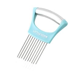 LITTLE COOK SINCE 1995 Onion Slicer Cutter, Little Cook Stainless Steel Onion Holder for Slicing and Storage of Onions, Avocados, tomato, Eggs, Dishwasher Safe, Protective Cover Included (Stylish Peapock blue)