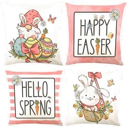 ZUHSA 4 Pieces Easter Linen Throw Cushion Cover,Decorative Easter Bunny Linen Throw Pillow Cover fit forRoom Bedroom Couch Chair Breathable with Hidden Zipper(18